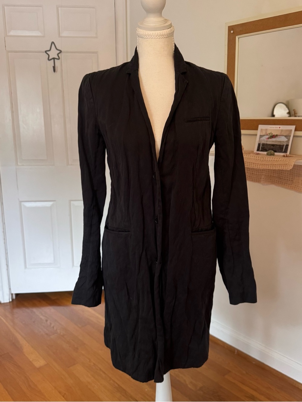 HELMUT LANG Rare Vintage Archive 2007-2009 Crinkle Fabric Longline Jacket, small